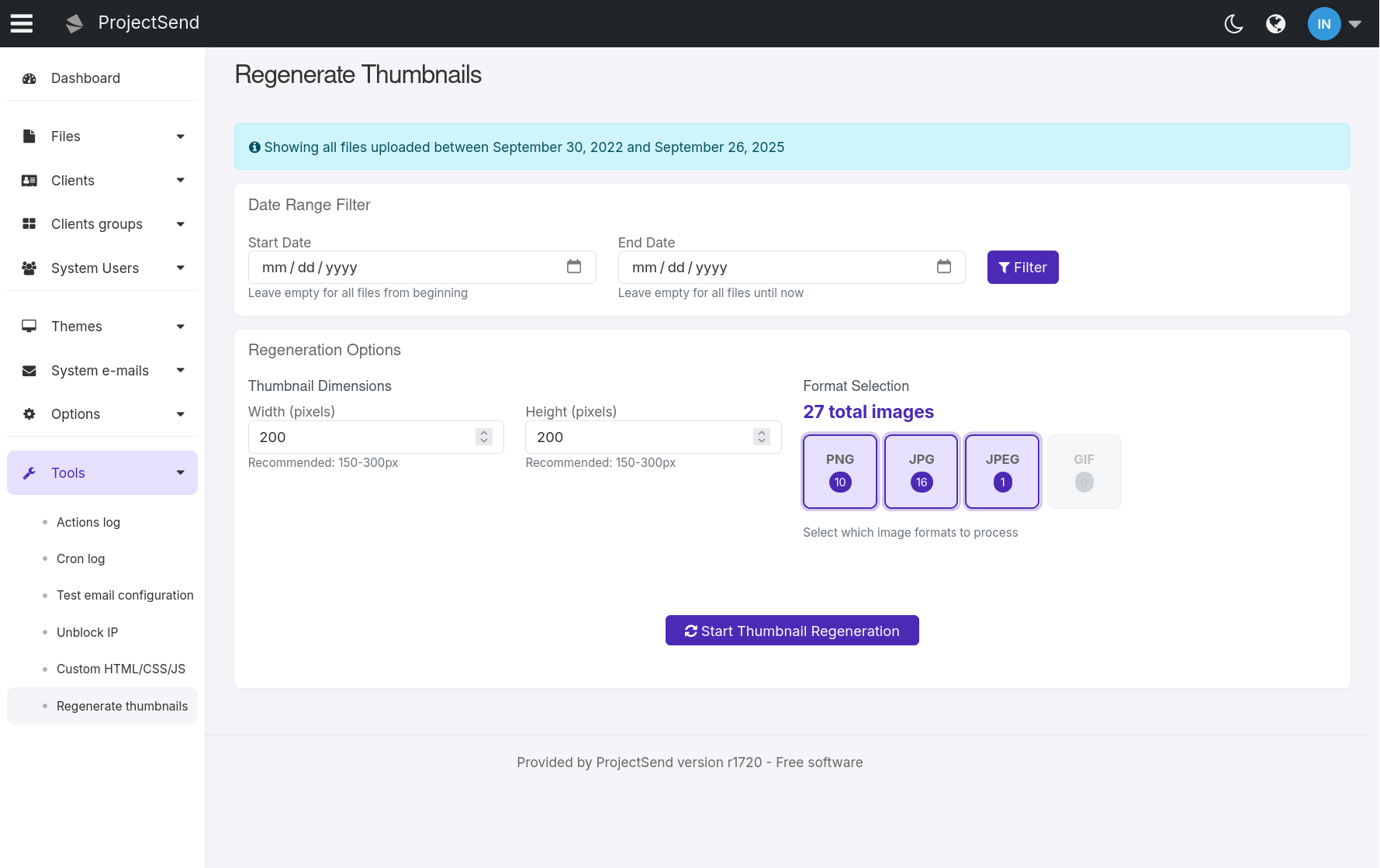 Regenerate Thumbnails Interface