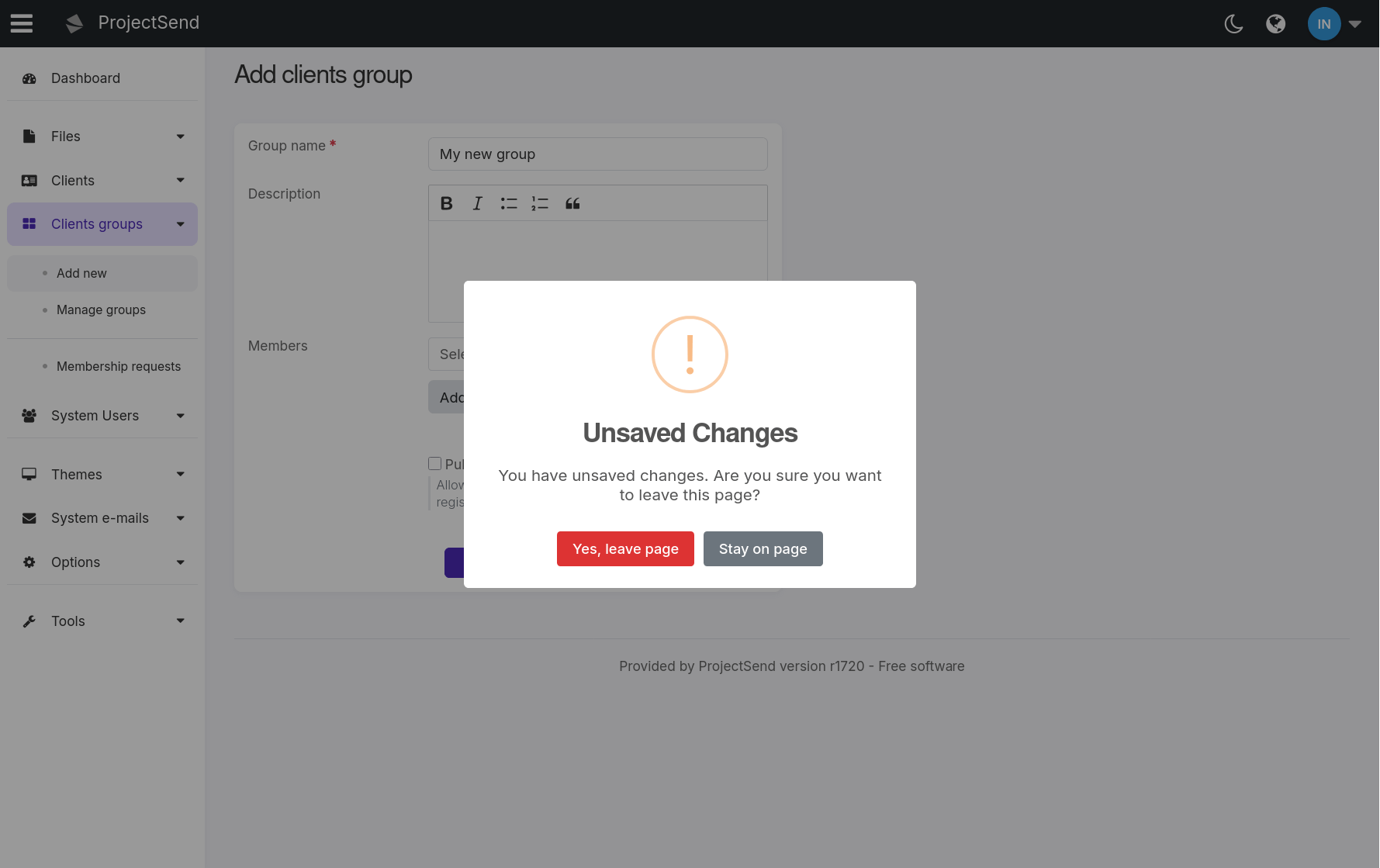 Enhanced User Interface - Unsaved Changes Warning